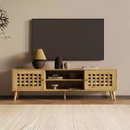Mobile TV moderno con contenitore per TV fino a 65 pollici, console multimediale con 2 armadietti e 2 ripiani aperti, marrone