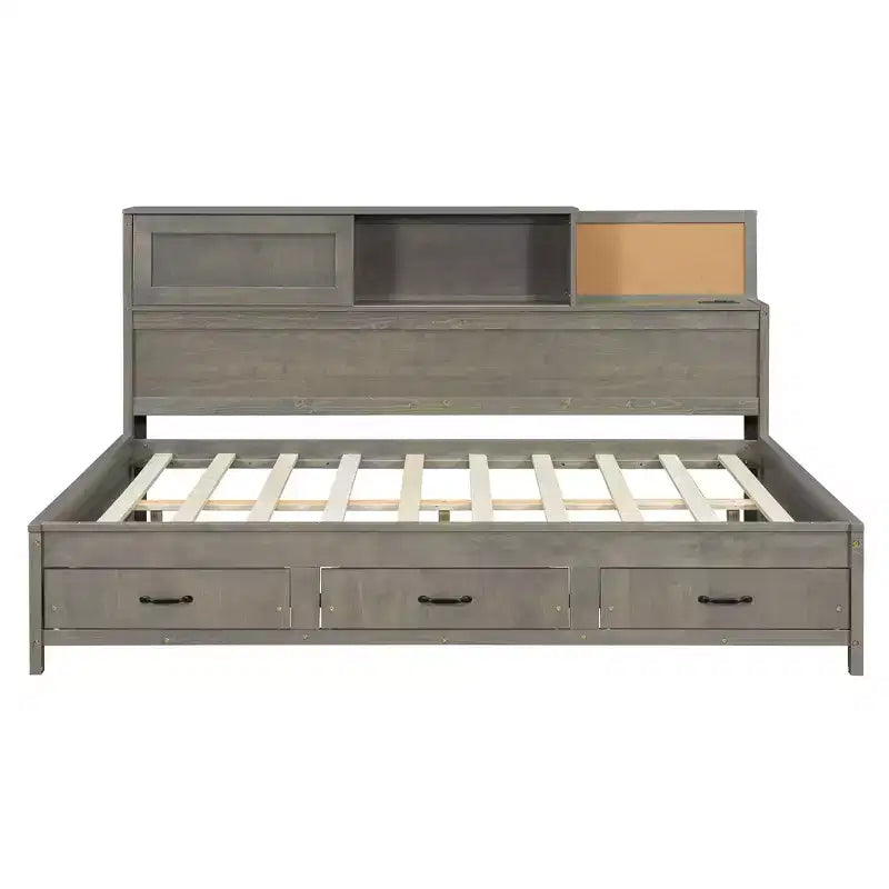 Divano Letto Singolo in Legno con 3 Cassetti, Mensola, Porte USB e Prese Elettriche