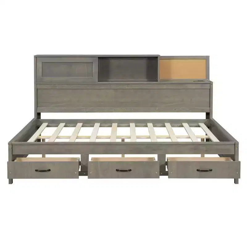 Divano Letto Singolo in Legno con 3 Cassetti, Mensola, Porte USB e Prese Elettriche