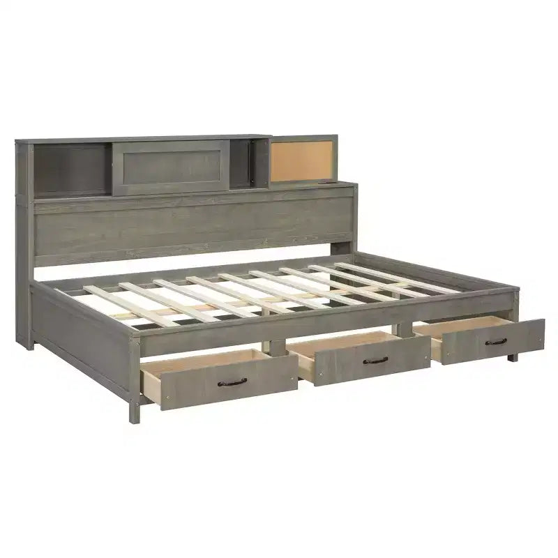 Divano Letto Singolo in Legno con 3 Cassetti, Mensola, Porte USB e Prese Elettriche