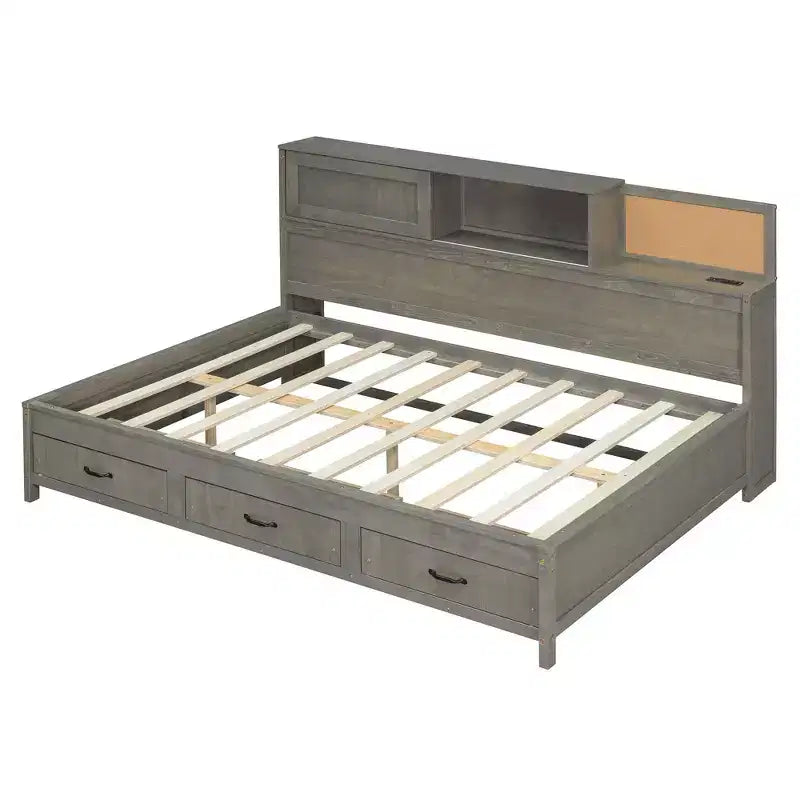 Divano Letto Singolo in Legno con 3 Cassetti, Mensola, Porte USB e Prese Elettriche