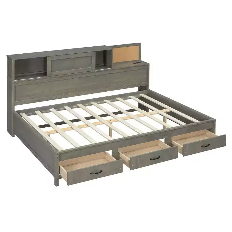 Divano Letto Singolo in Legno con 3 Cassetti, Mensola, Porte USB e Prese Elettriche
