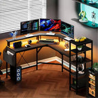 Scrivania angolare a L con supporto per monitor, luci LED e tasche laterali