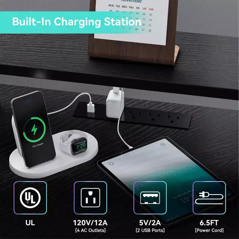 Scrivania angolare a L con supporto per monitor, luci LED e tasche laterali