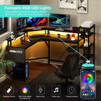Scrivania angolare a L con supporto per monitor, luci LED e tasche laterali