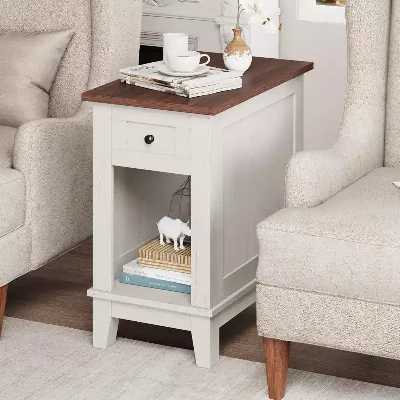 Tavolino da caffè con cassetto singolo e contenitore - Tavolino laterale da divano, struttura in MDF