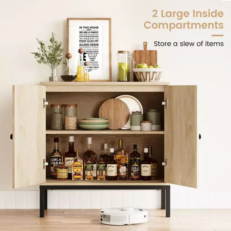 Mobile buffet in rattan a 2 livelli con ripiani regolabili