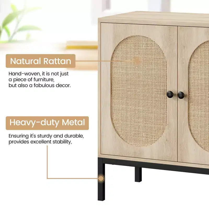Mobile buffet in rattan a 2 livelli con ripiani regolabili