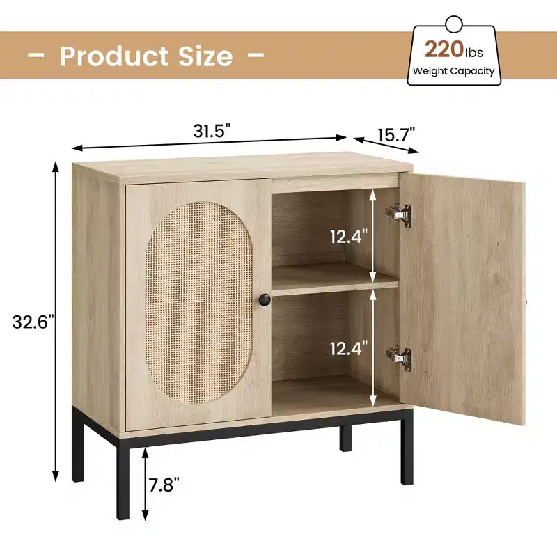 Mobile buffet in rattan a 2 livelli con ripiani regolabili