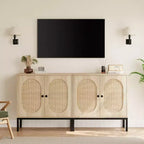 Mobile buffet in rattan a 2 livelli con ripiani regolabili