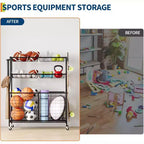 Organizzatore per attrezzature sportive su ruote con cesti e ganci