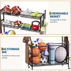 Organizzatore per attrezzature sportive su ruote con cesti e ganci