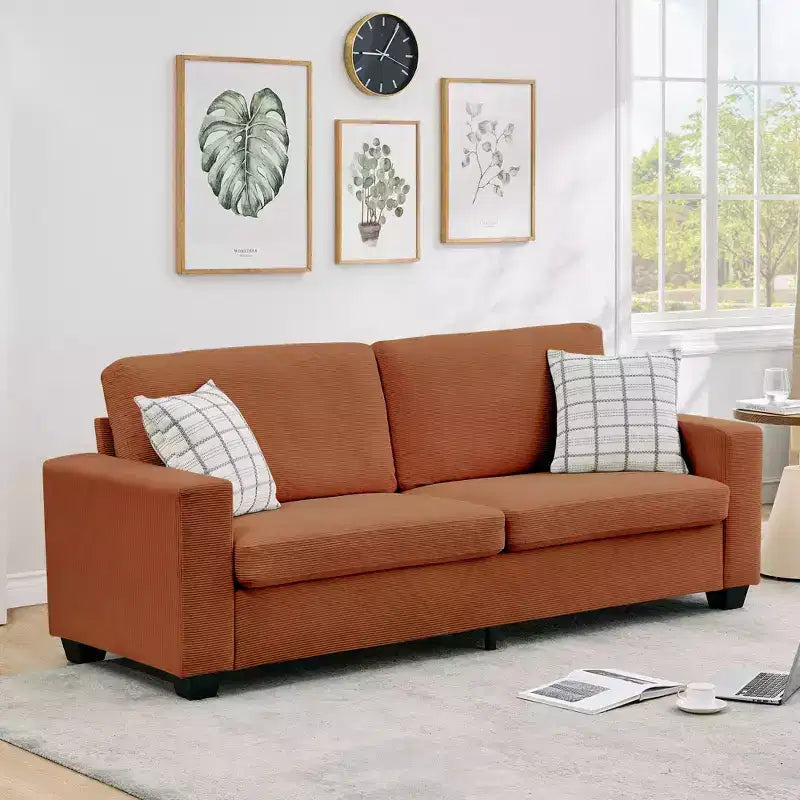 Modern Sofa 2 Seater, Oversized Corduroy Couch with Washable Cover, Deep Seat with Wide Armrest, Comfy Cloud Couch for Living Room, Bedroom, Office