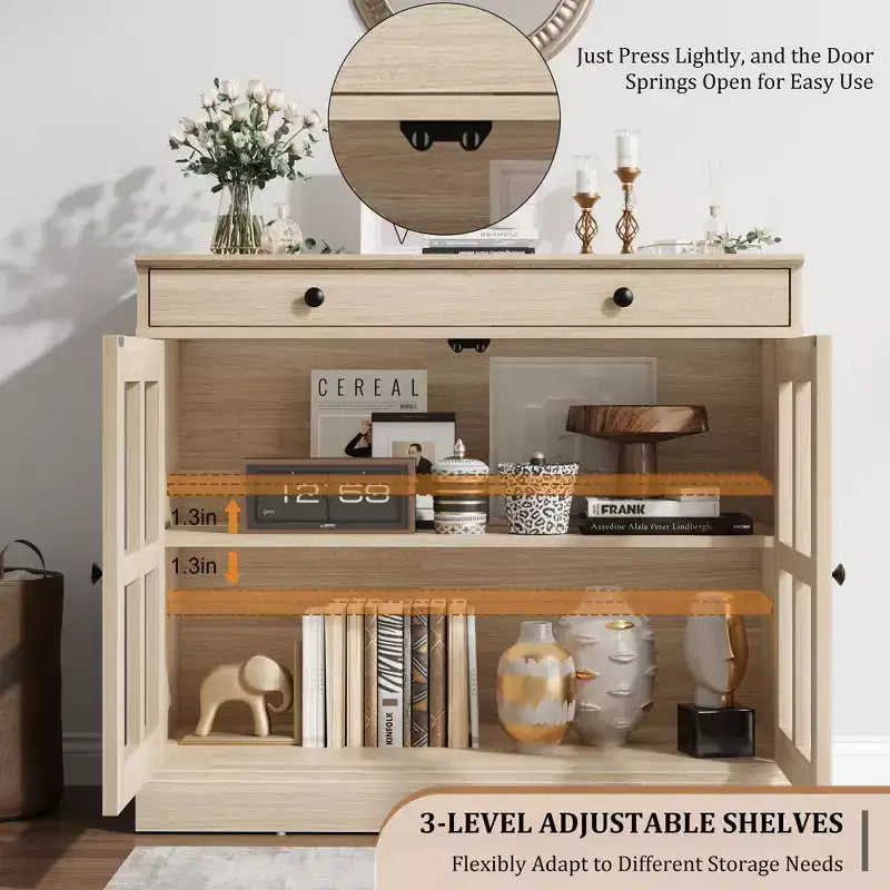 Credenza da 35 pollici con ante in vetro, cassetto e ripiano regolabile