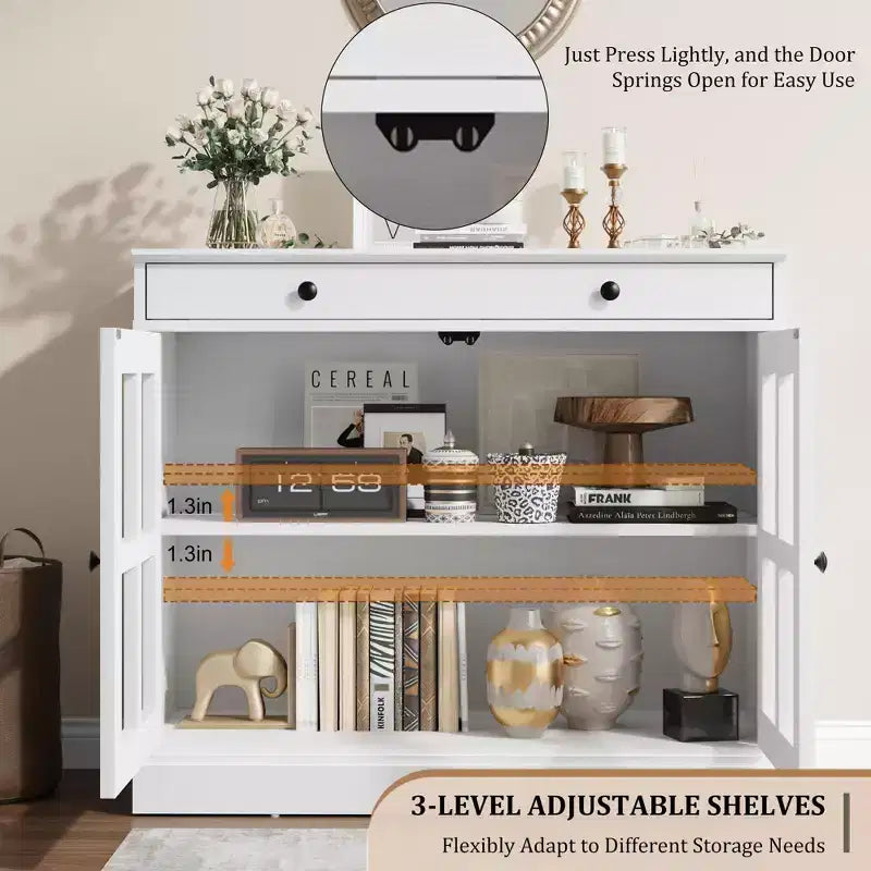 Credenza da 35 pollici con ante in vetro, cassetto e ripiano regolabile