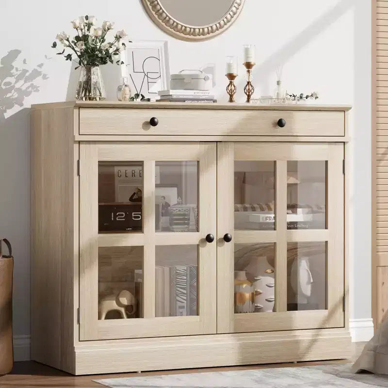 Credenza da 35 pollici con ante in vetro, cassetto e ripiano regolabile