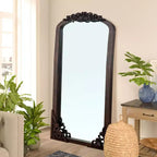 Specchio a figura intera incorniciato in legno massello ad arco da 28 pollici L x 67 pollici A color Carbone