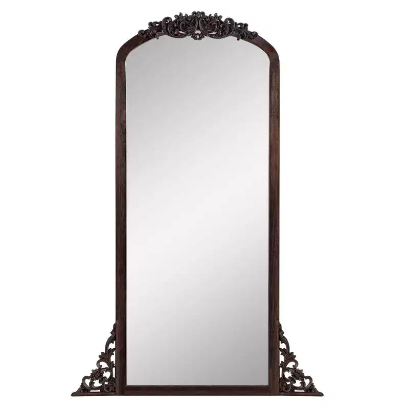 Specchio a figura intera incorniciato in legno massello ad arco da 28 pollici L x 67 pollici A color Carbone