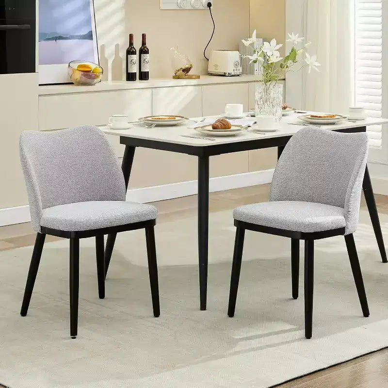 Set di 2 sedie da pranzo imbottite con gambe in legno – Lino o Velluto, seduta e schienale imbottiti