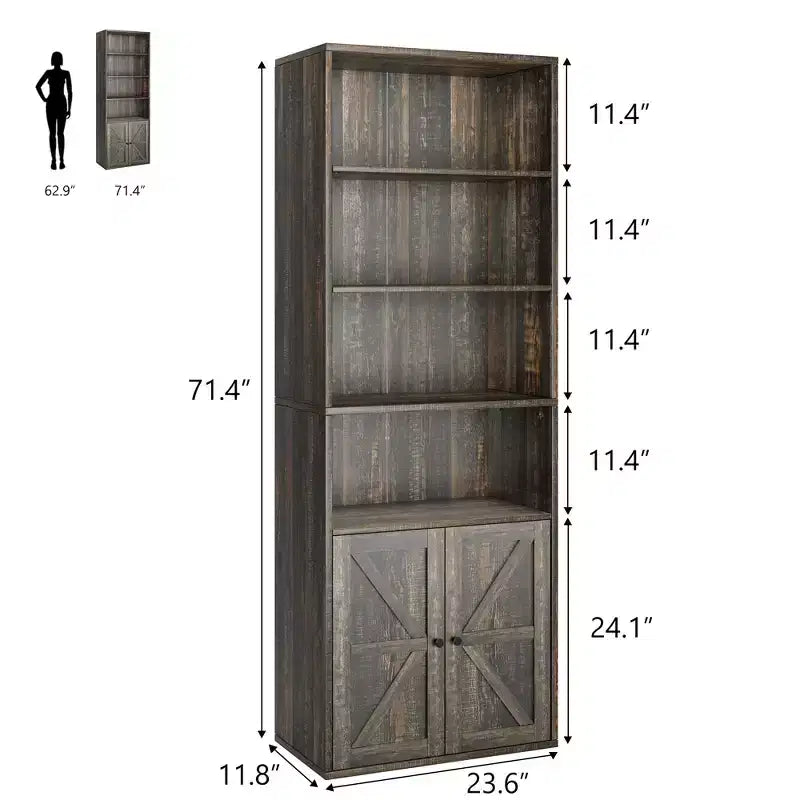 Libreria con ante e 6 ripiani, 180 cm