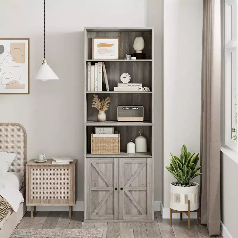 Libreria con ante e 6 ripiani, 180 cm