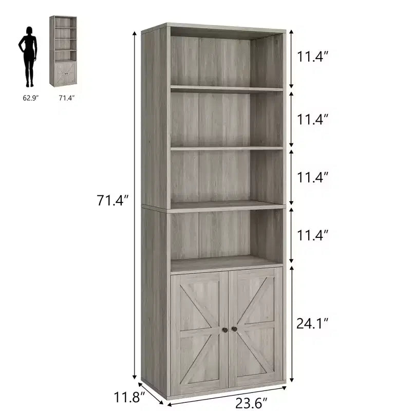 Libreria con ante e 6 ripiani, 180 cm