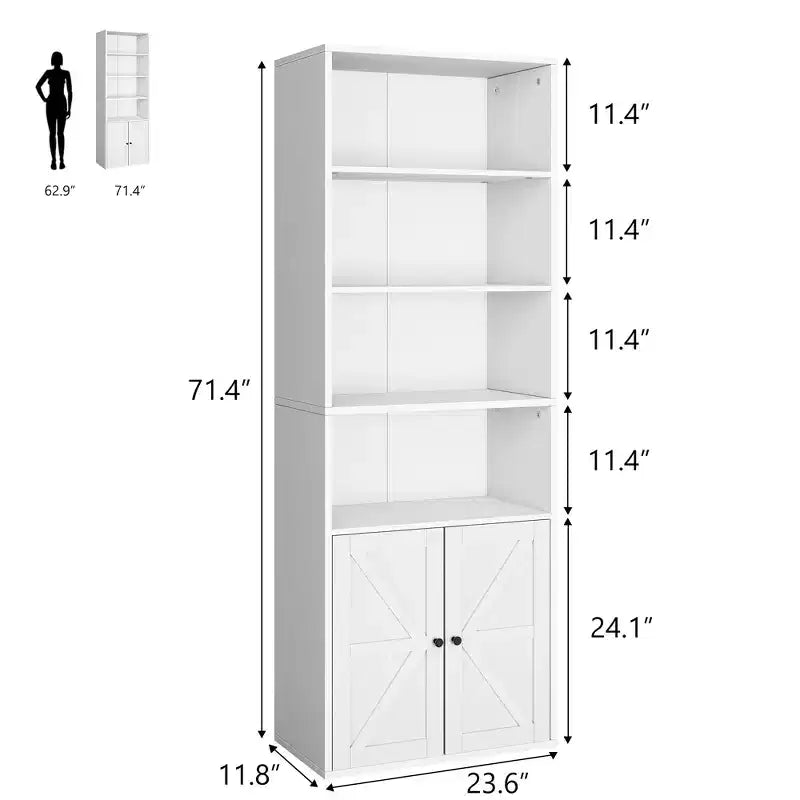 Libreria con ante e 6 ripiani, 180 cm