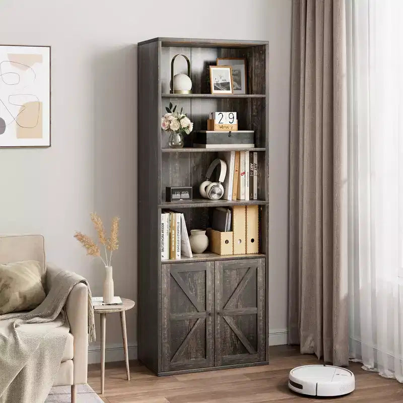 Libreria con ante e 6 ripiani, 180 cm
