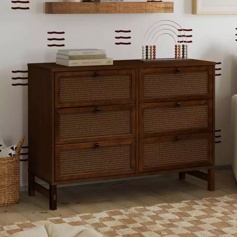 Comodino a 6 cassetti con inserti in canna pressata