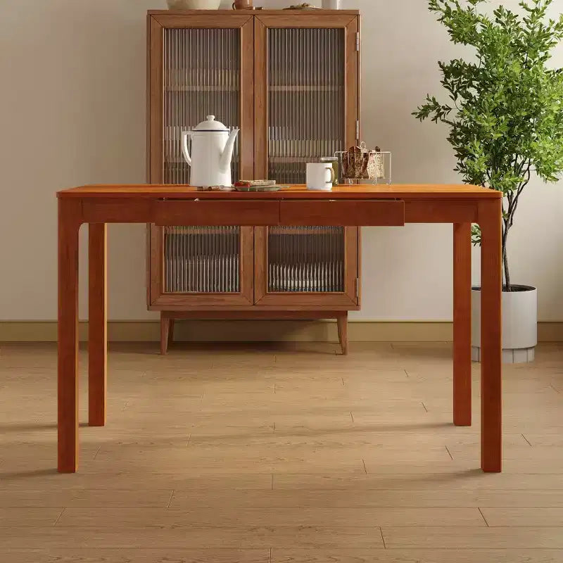 Famapy Natural Wood Dining Table with 2 Storage Drawers,Spacious Surface,Organized Cutlery Storage,Kitchen & Dining Room Essential