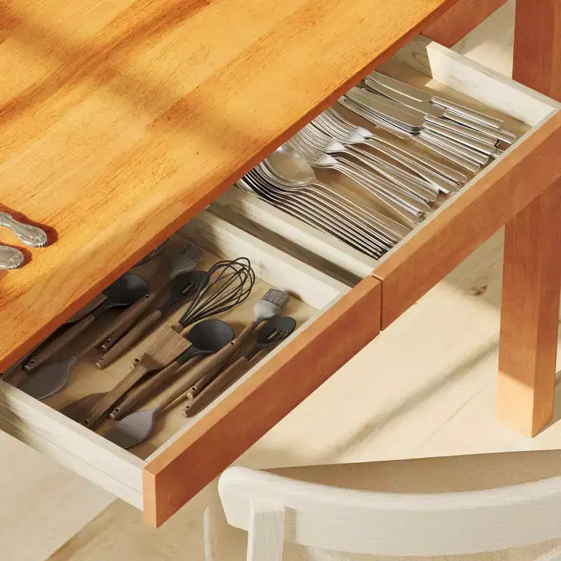 Tavolo da pranzo in legno naturale con 2 cassetti contenitore