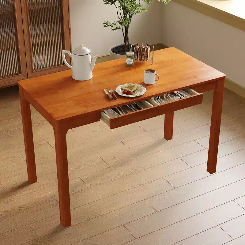 Tavolo da pranzo in legno naturale con 2 cassetti contenitore
