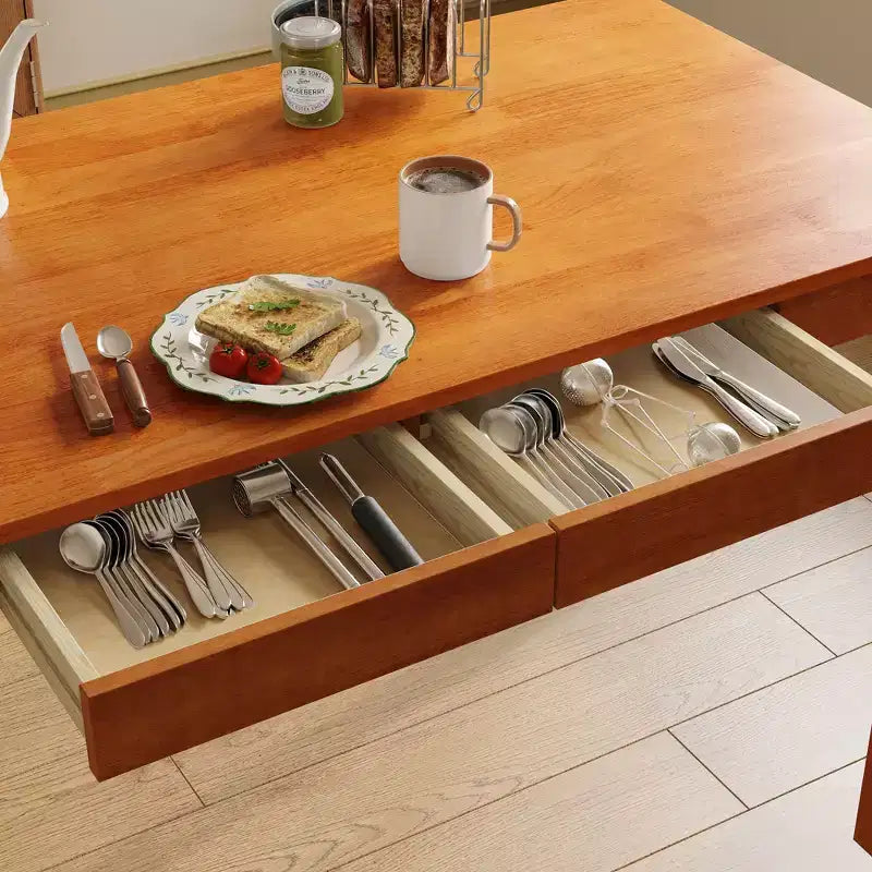 Tavolo da pranzo in legno naturale con 2 cassetti contenitore