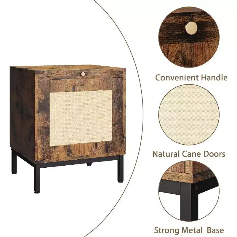 Tavolino in Rattan con Armadietto e Gambe in Metallo