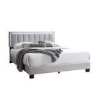 Letto a piattaforma Queen Size con testiera a LED e rivestimento in tessuto grigio chiaro