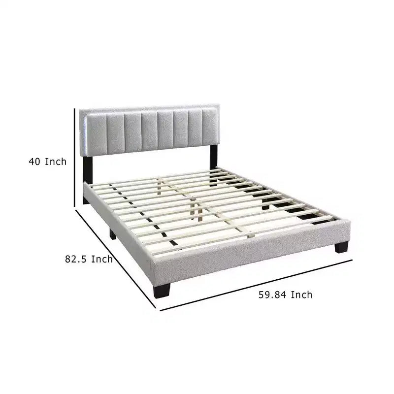 Letto a piattaforma Queen Size con testiera a LED e rivestimento in tessuto grigio chiaro