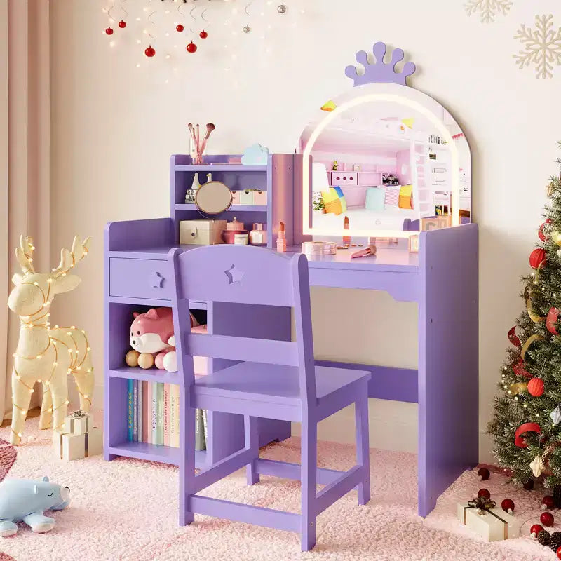 Set da toeletta per bambini con specchio illuminato e contenitore