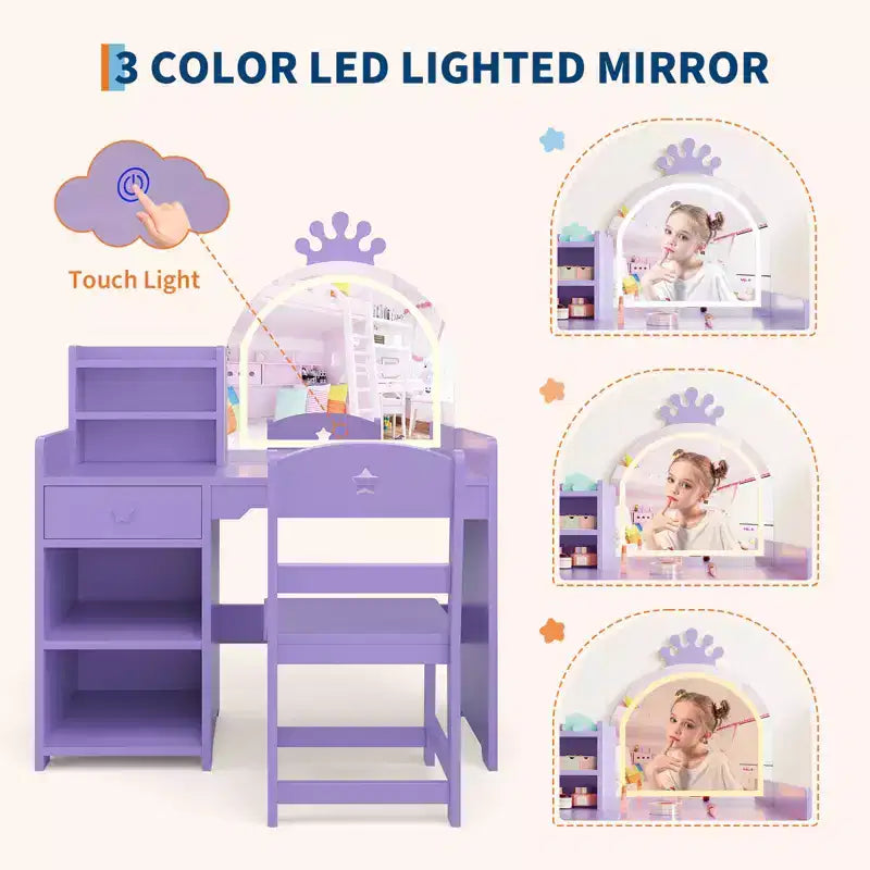 Set da toeletta per bambini con specchio illuminato e contenitore