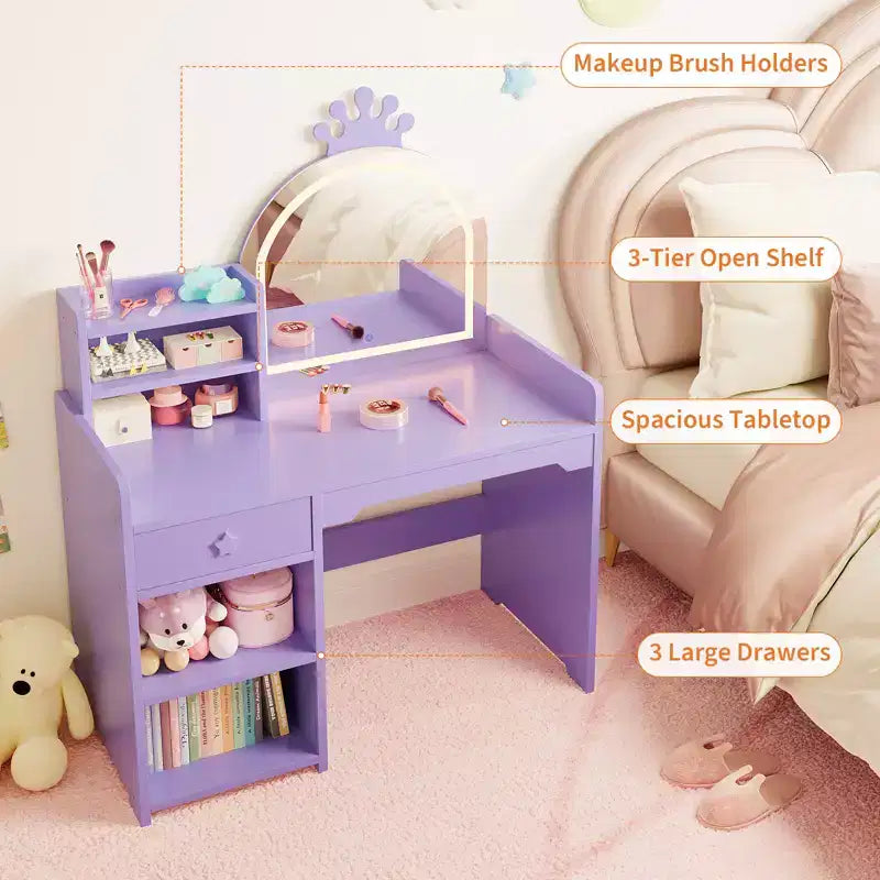 Set da toeletta per bambini con specchio illuminato e contenitore