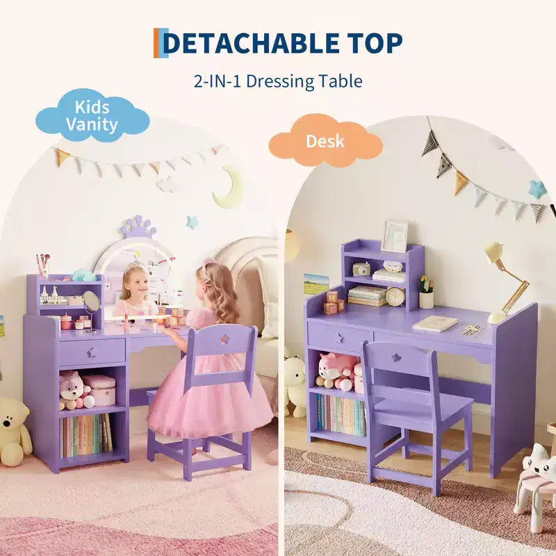Set da toeletta per bambini con specchio illuminato e contenitore