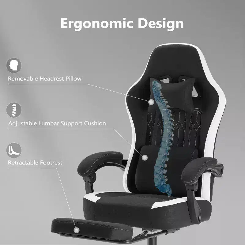 Sedia da gaming con supporto lombare, altezza regolabile, braccioli, poggiatesta e ruote girevoli a 360°
