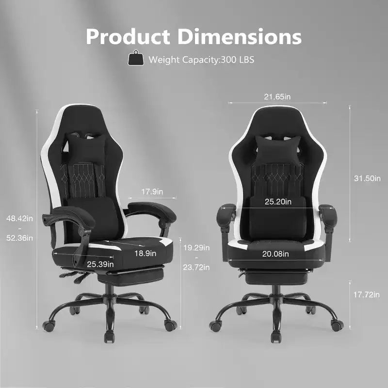 Sedia da gaming con supporto lombare, altezza regolabile, braccioli, poggiatesta e ruote girevoli a 360°