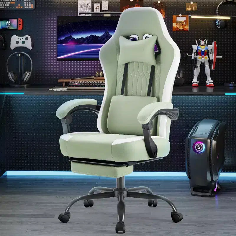 Sedia da gaming con supporto lombare, altezza regolabile, braccioli, poggiatesta e ruote girevoli a 360°