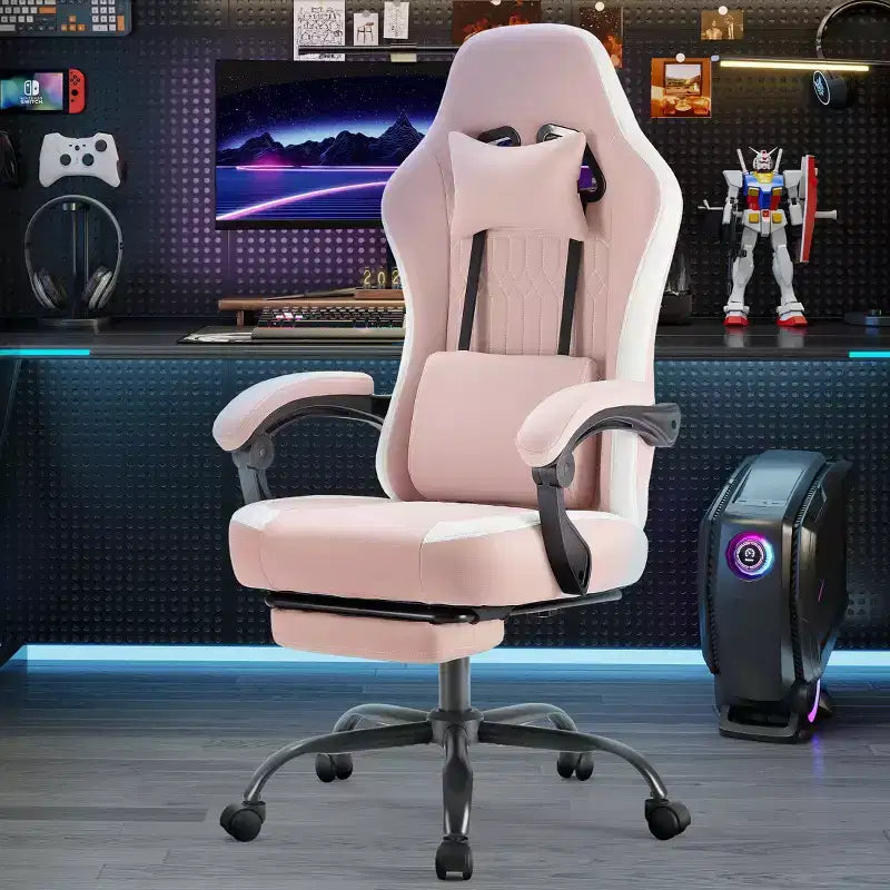 Sedia da gaming con supporto lombare, altezza regolabile, braccioli, poggiatesta e ruote girevoli a 360°