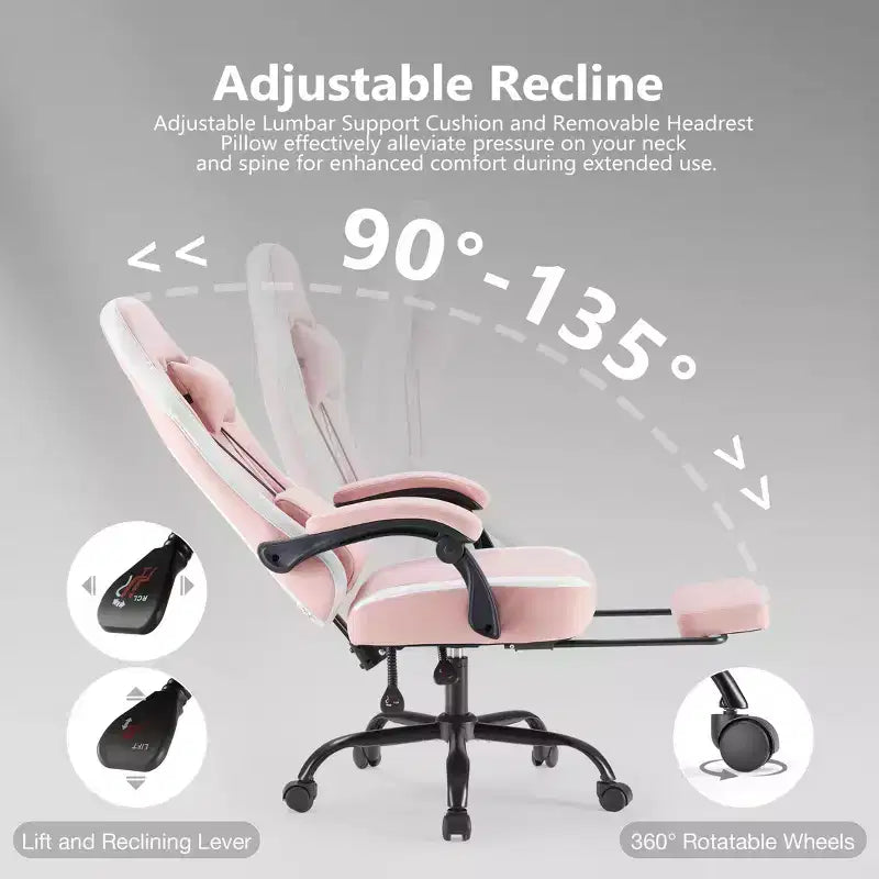 Sedia da gaming con supporto lombare, altezza regolabile, braccioli, poggiatesta e ruote girevoli a 360°
