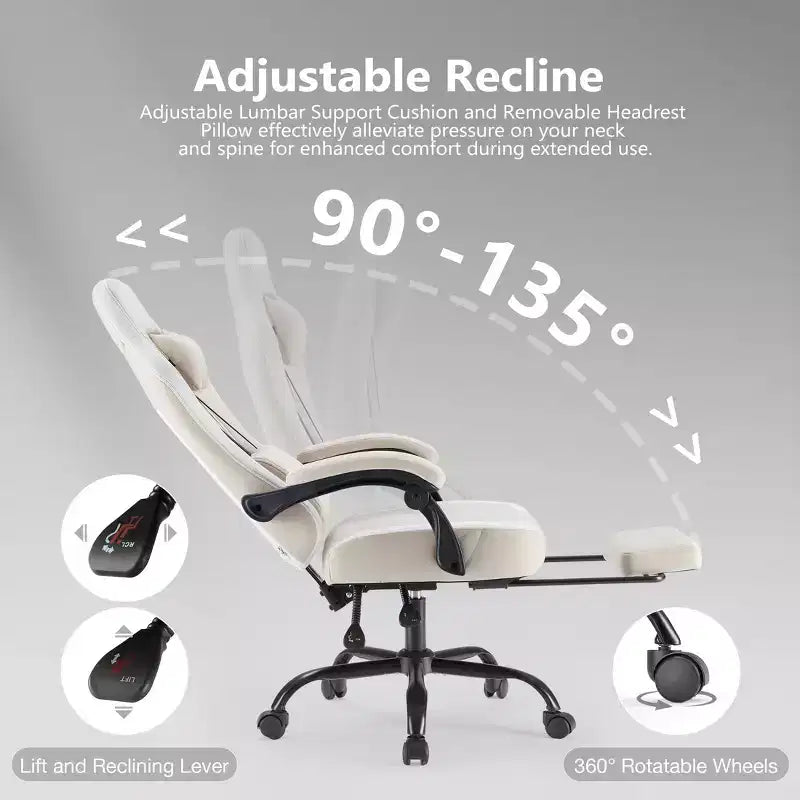 Sedia da gaming con supporto lombare, altezza regolabile, braccioli, poggiatesta e ruote girevoli a 360°
