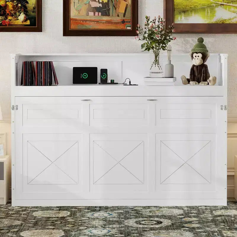 Letto a scomparsa Twin XL con scrivania, mensole, luce LED e stazione di ricarica USB