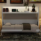 Letto a scomparsa Twin XL con scrivania, mensole, luce LED e stazione di ricarica USB