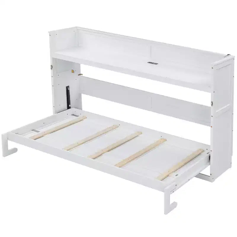 Letto a scomparsa Twin XL con scrivania, mensole, luce LED e stazione di ricarica USB