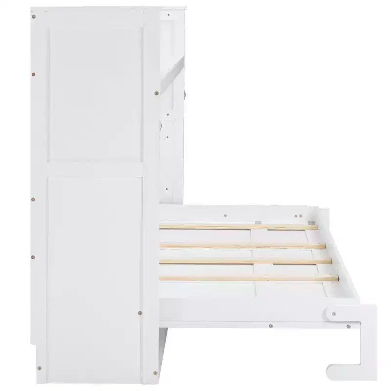 Letto a scomparsa Twin XL con scrivania, mensole, luce LED e stazione di ricarica USB